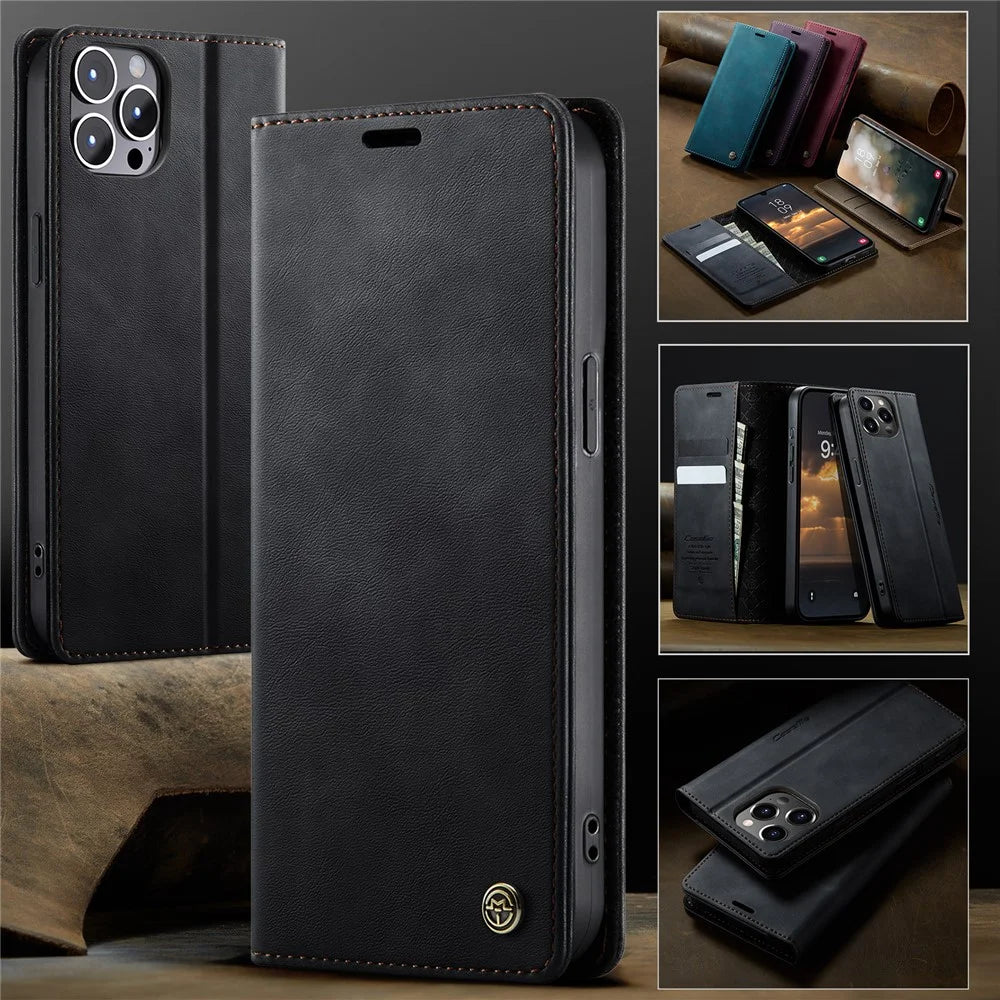 CASEME For iPhone 12 Pro 6.1 inch / iPhone 12 6.1 inch Case  033 Series RFID Blocking Wallet Stand Calf Texture Leather Phone Cover - Black - 7