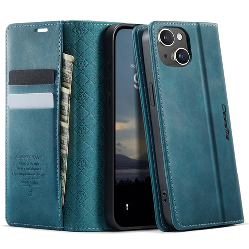 CASEME For iPhone 13 mini 5.4 inch Case  033 Series RFID Blocking Wallet Stand Calf Texture Leather Phone Cover - Green - 1