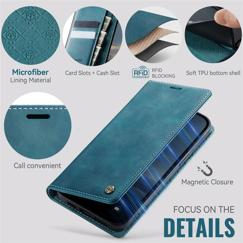 CASEME For iPhone 13 mini 5.4 inch Case  033 Series RFID Blocking Wallet Stand Calf Texture Leather Phone Cover - Green - 3