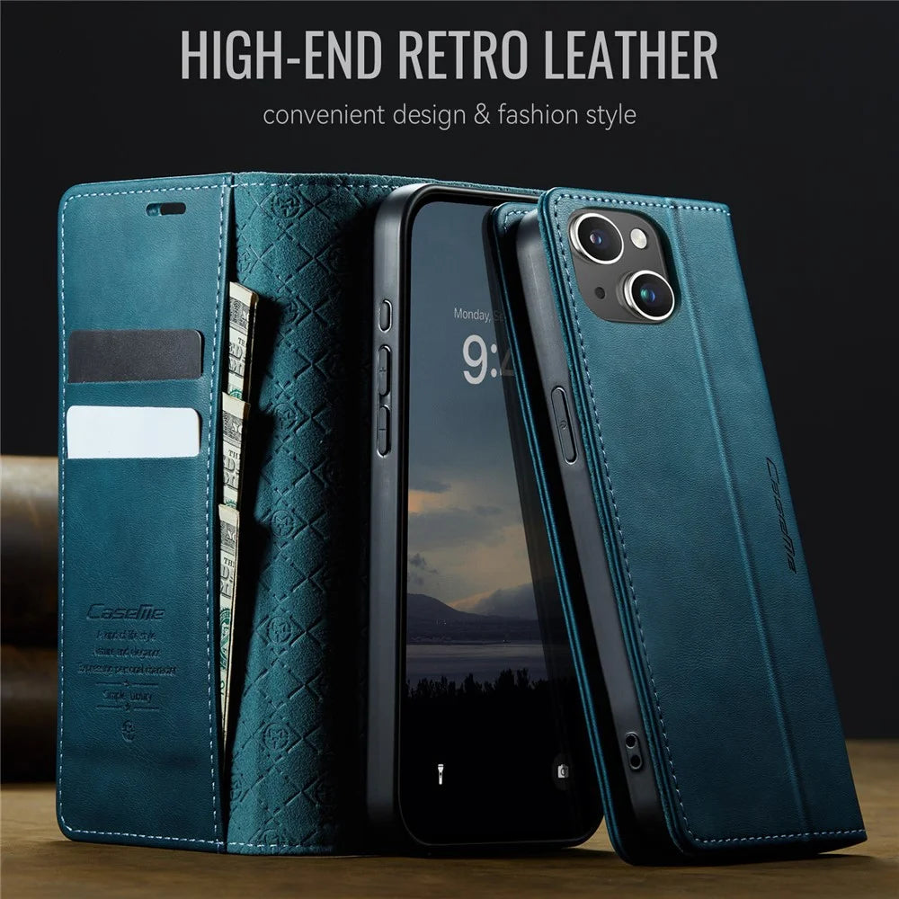 CASEME For iPhone 13 mini 5.4 inch Case  033 Series RFID Blocking Wallet Stand Calf Texture Leather Phone Cover - Green - 4