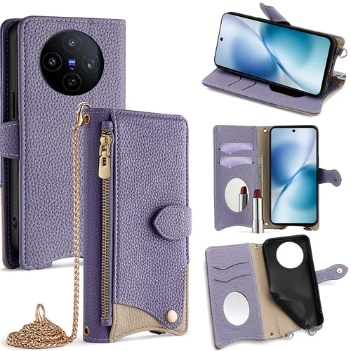 For vivo X200s 5G Leather Case Wallet Stand Cover Irregular Tail Style with Chain Strap - Purple - 1