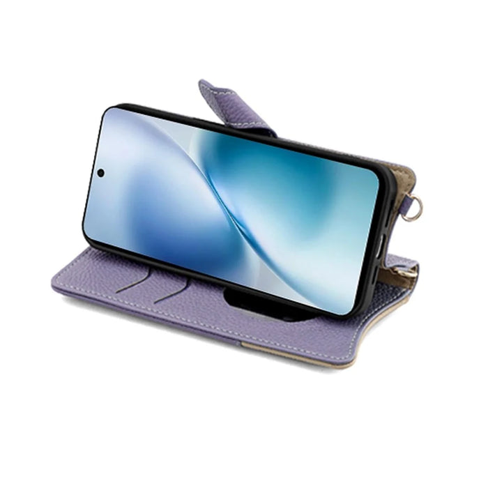 For vivo X200s 5G Leather Case Wallet Stand Cover Irregular Tail Style with Chain Strap - Purple - 3