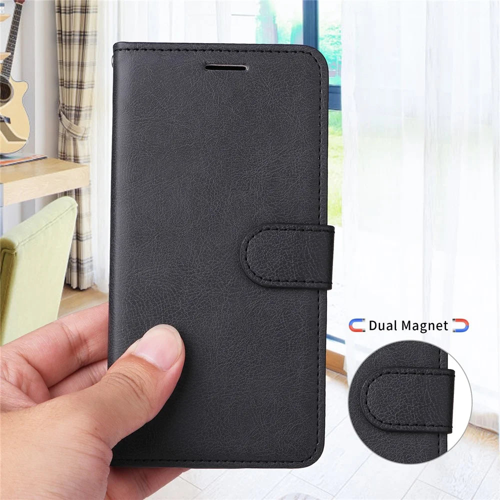 For iPhone Air Leather Wallet Case with Strap Solid Color Phone Stand Cover - Black - 7
