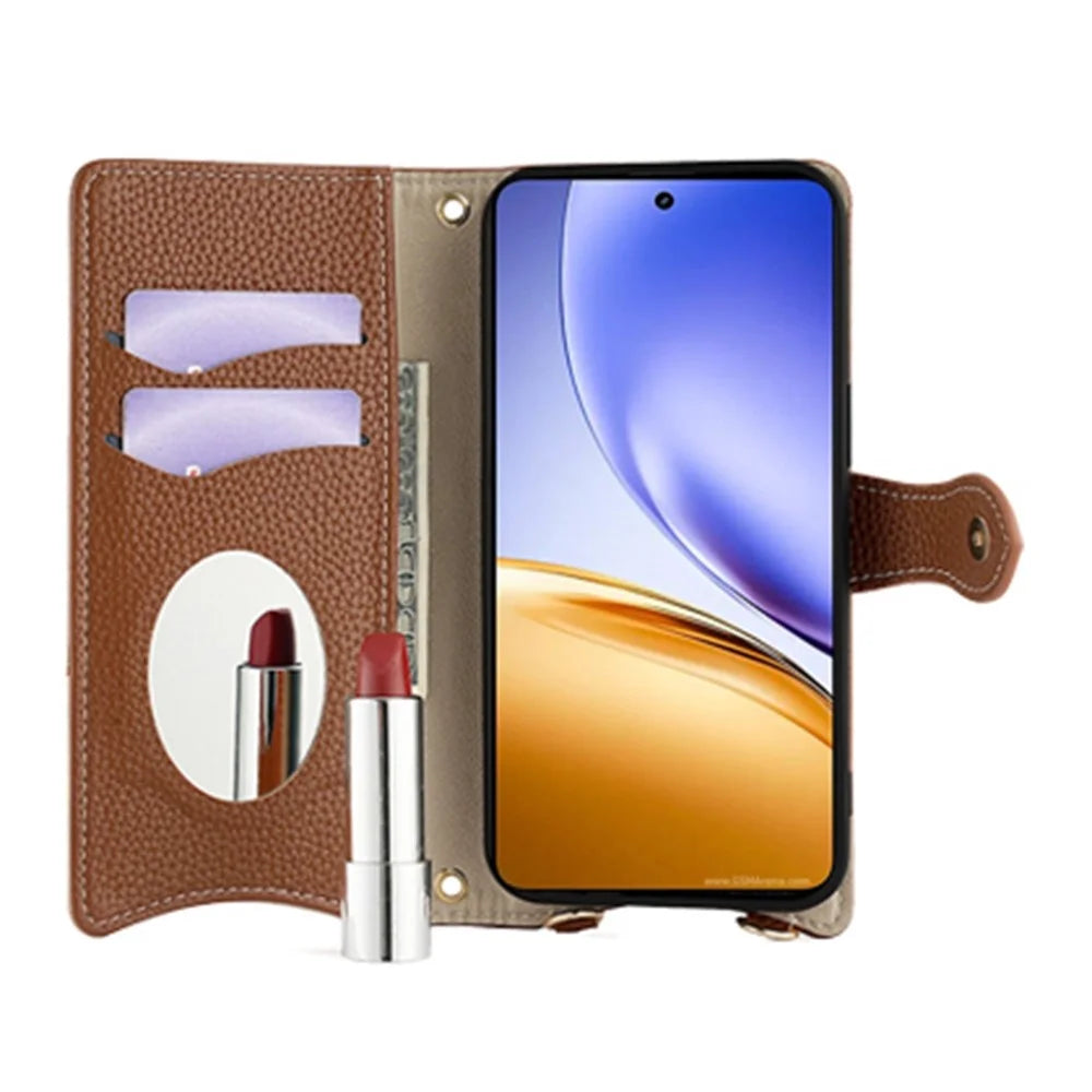 For Realme 14 5G Leather Case Wallet Stand Cover Irregular Tail Style with Chain Strap - Brown - 3