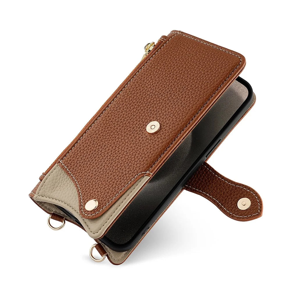 For Realme 14 5G Leather Case Wallet Stand Cover Irregular Tail Style with Chain Strap - Brown - 4