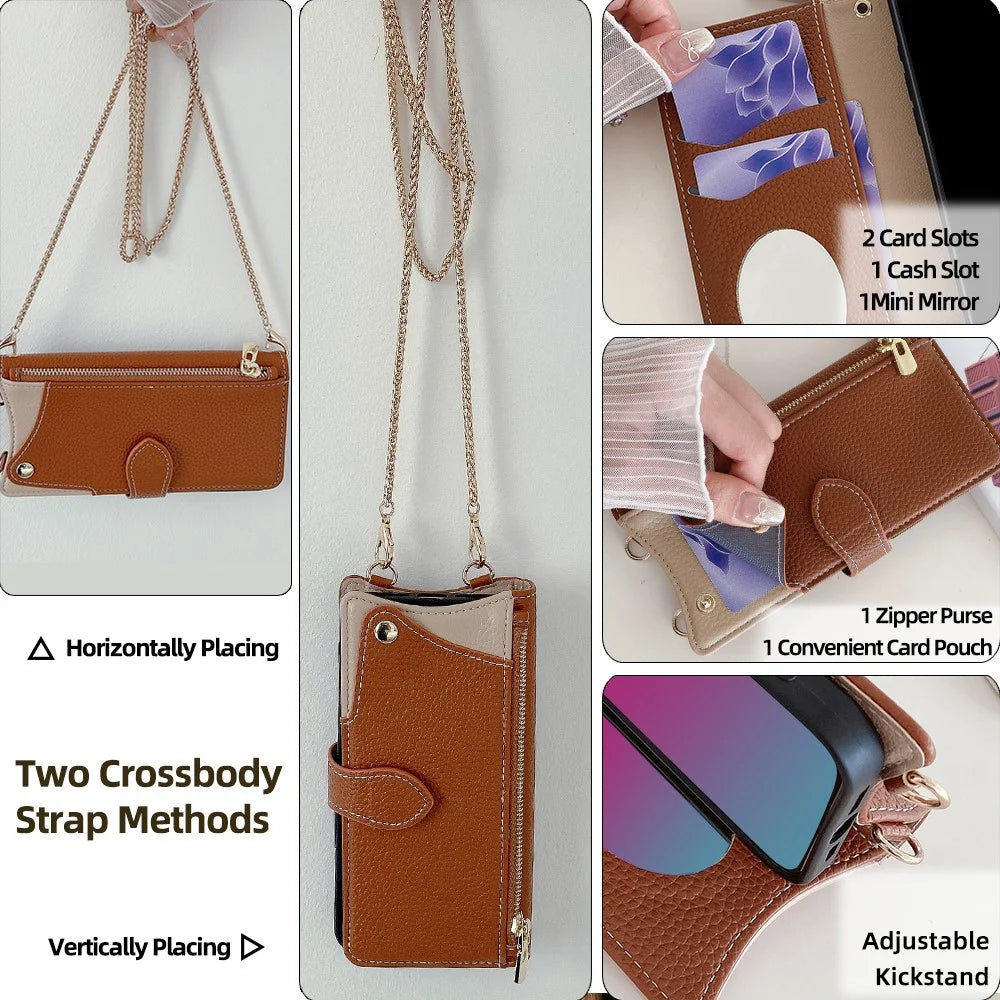 For Realme 14 5G Leather Case Wallet Stand Cover Irregular Tail Style with Chain Strap - Brown - 6