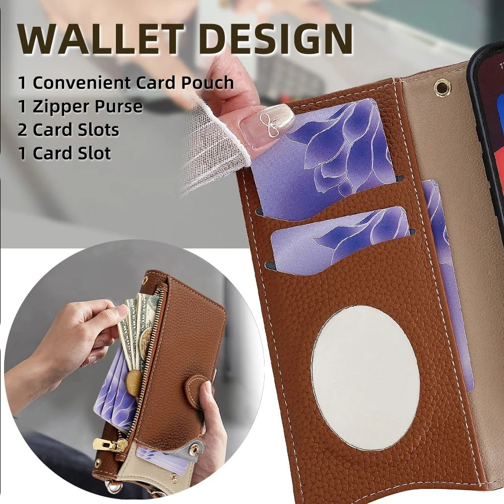 For Realme 14 5G Leather Case Wallet Stand Cover Irregular Tail Style with Chain Strap - Brown - 7