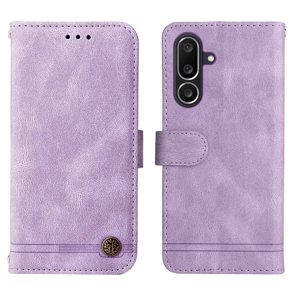 For Samsung Galaxy M56 5G Leather Wallet Cases Skin Touch Phone Cover Stand with Strap - Purple - 1