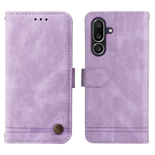 For Samsung Galaxy M56 5G Leather Wallet Cases Skin Touch Phone Cover Stand with Strap - Purple - 1