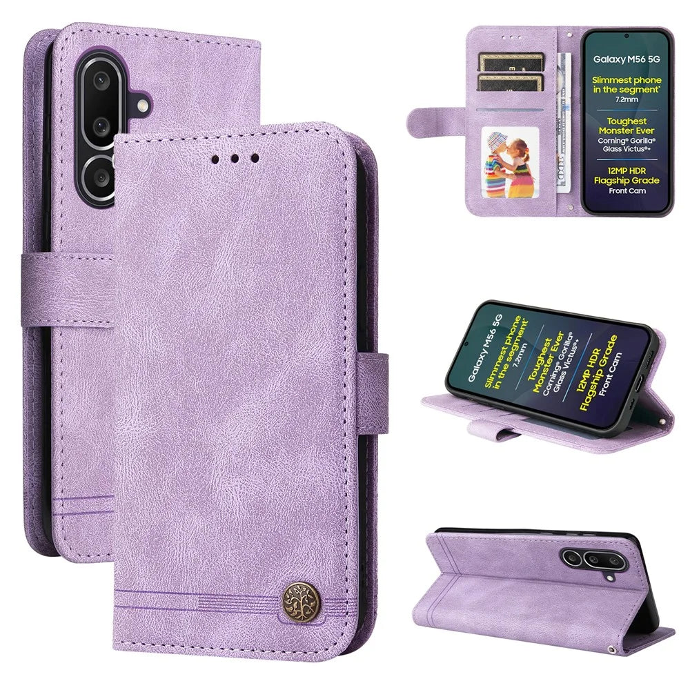 For Samsung Galaxy M56 5G Leather Wallet Cases Skin Touch Phone Cover Stand with Strap - Purple - 2