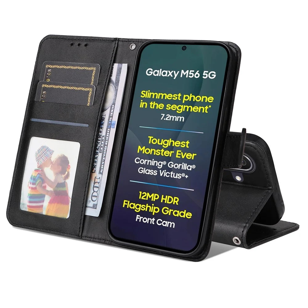 For Samsung Galaxy M56 5G Case Wallet PU Leather Folio Flip Phone Cover - Black - 2