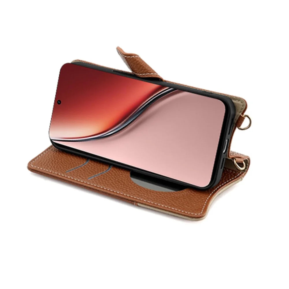For Realme P3 Ultra 5G Leather Case Wallet Stand Cover Irregular Tail Style with Chain Strap - Brown - 2