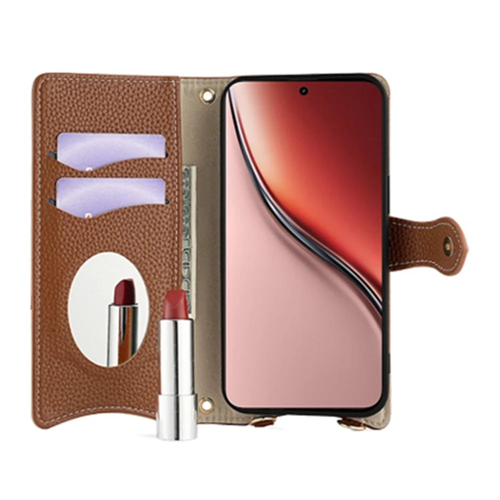 For Realme P3 Ultra 5G Leather Case Wallet Stand Cover Irregular Tail Style with Chain Strap - Brown - 3