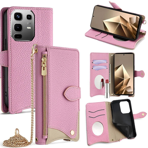 For Infinix Note 50 4G Leather Case Wallet Stand Cover Irregular Tail Style with Chain Strap - Pink - 1