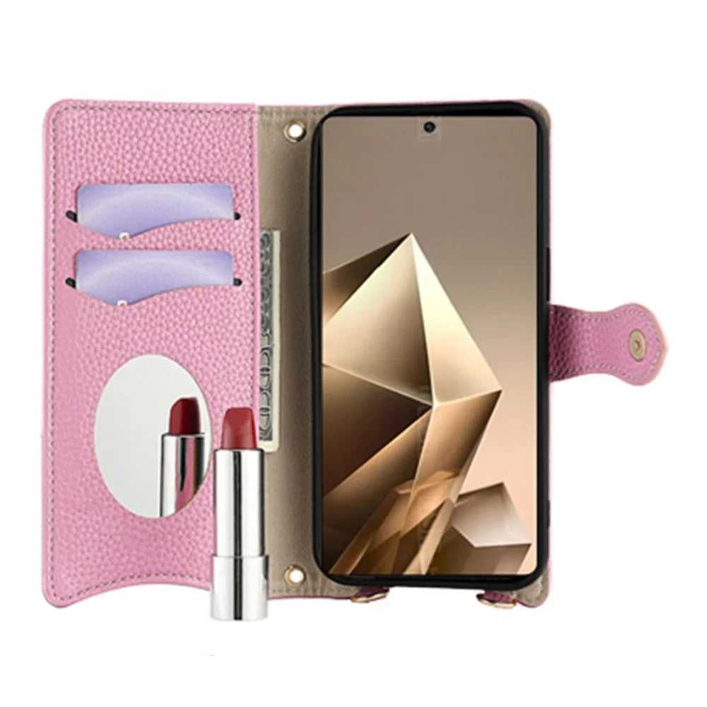 For Infinix Note 50 4G Leather Case Wallet Stand Cover Irregular Tail Style with Chain Strap - Pink - 2