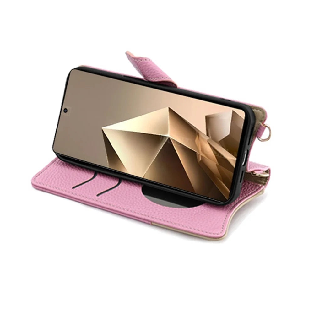 For Infinix Note 50 4G Leather Case Wallet Stand Cover Irregular Tail Style with Chain Strap - Pink - 3