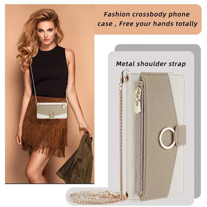 For Infinix Note 50 4G Case Mirror Wallet Leather Phone Cover with Chain Shoulder Strap - White - 7