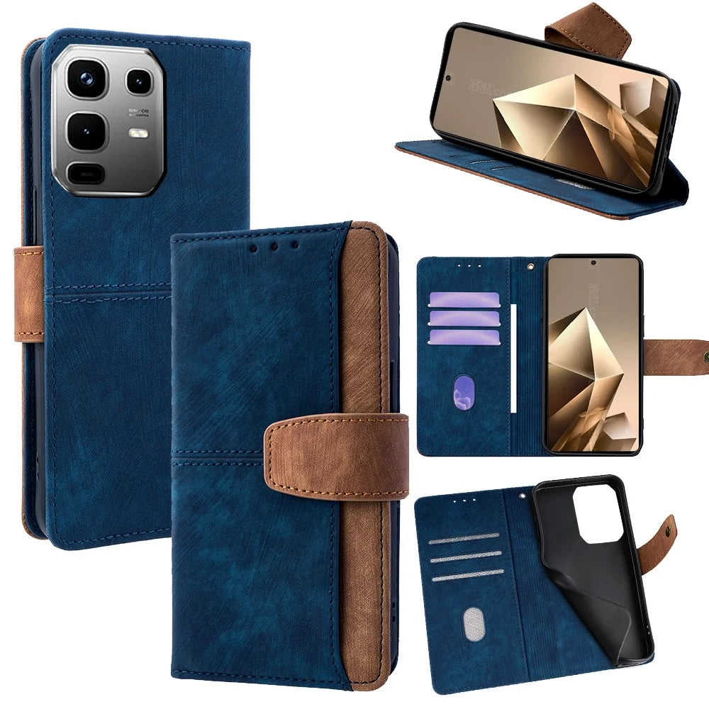 For Infinix Note 50 4G Case RFID Blocking Color Splicing PU Leather Wallet Phone Cover - Blue - 1