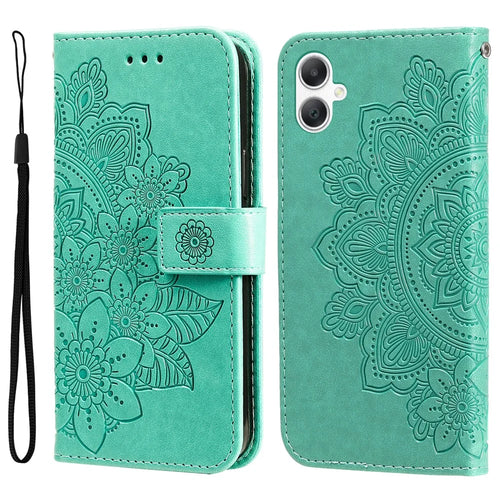 For Samsung Galaxy A08 5G / A08 4G / A07 4G / A06 4G / A06 5G Case Floral Pattern PU Leather Wallet Stand Phone Cover - Green - 1