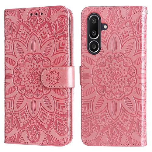 For Samsung Galaxy M56 5G Case Sunflower Imprint Leather Wallet Phone Cover - Pink - 1