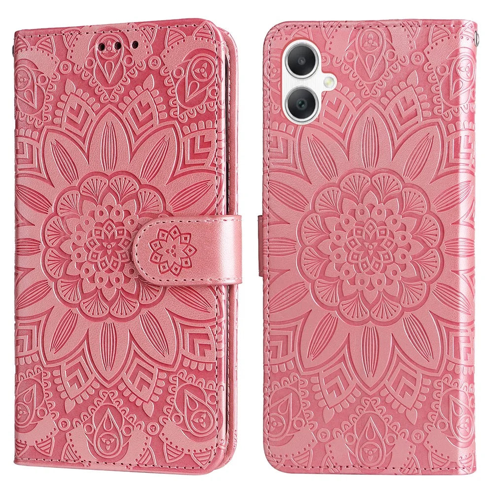 For Samsung Galaxy A08 5G / A08 4G / A07 4G / A06 4G / A06 5G Case Sunflower Imprint Leather Wallet Phone Cover - Pink - 1