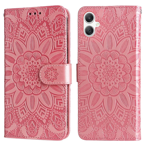 For Samsung Galaxy A08 5G / A08 4G / A07 4G / A06 4G / A06 5G Case Sunflower Imprint Leather Wallet Phone Cover - Pink - 1