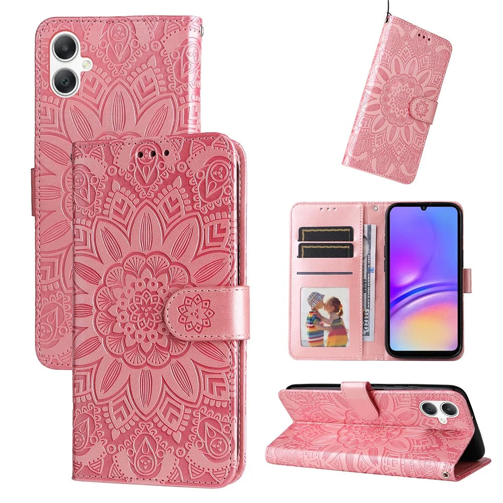 For Samsung Galaxy A08 5G / A08 4G / A07 4G / A06 4G / A06 5G Case Sunflower Imprint Leather Wallet Phone Cover - Pink - 2