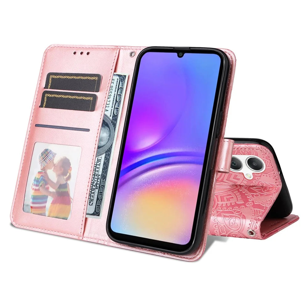 For Samsung Galaxy A08 5G / A08 4G / A07 4G / A06 4G / A06 5G Case Sunflower Imprint Leather Wallet Phone Cover - Pink - 3