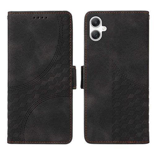 For Samsung Galaxy A08 5G / A08 4G / A07 4G / A06 4G / A06 5G Leather Cases Wallet Rhombus Imprinted Phone Cover Stand with Strap - Black - 1