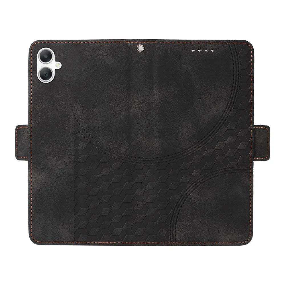 For Samsung Galaxy A08 5G / A08 4G / A07 4G / A06 4G / A06 5G Leather Cases Wallet Rhombus Imprinted Phone Cover Stand with Strap - Black - 2