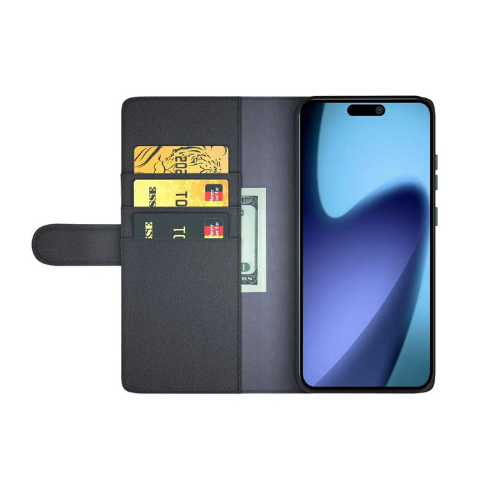 For iPhone Air Case Genuine Split Leather Phone Cover with Wallet Stand - Black - 3