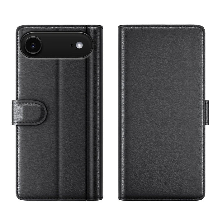 For iPhone Air Case Genuine Split Leather Phone Cover with Wallet Stand - Black - 5