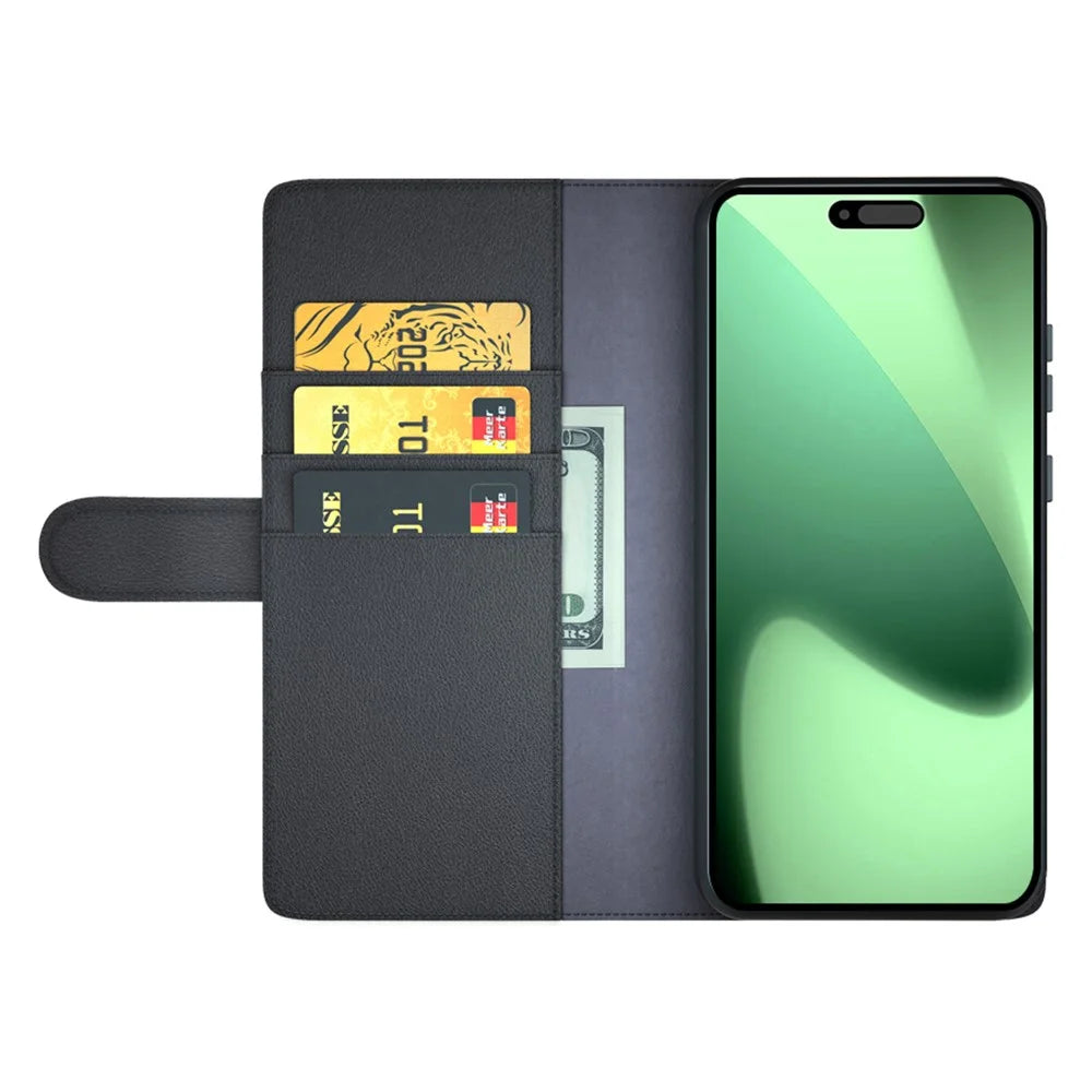 For iPhone 18 Pro Max / 17 Pro Max Case Genuine Split Leather Phone Cover with Wallet Stand - Black - 2