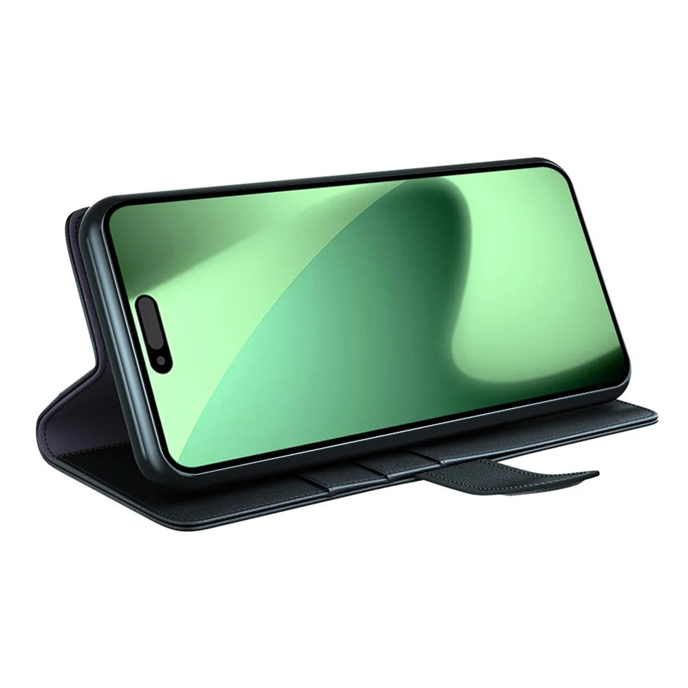 For iPhone 18 Pro Max / 17 Pro Max Case Genuine Split Leather Phone Cover with Wallet Stand - Black - 3