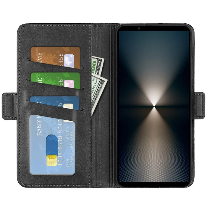 For Sony Xperia 1 VII Case Calf Texture Leather Wallet Phone Cover - Black - 5