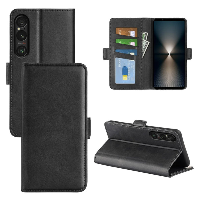 For Sony Xperia 1 VII Case Calf Texture Leather Wallet Phone Cover - Black - 6