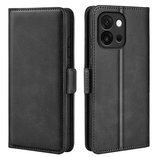 For OnePlus 13T 5G Case Calf Texture Leather Wallet Phone Cover - Black - 1