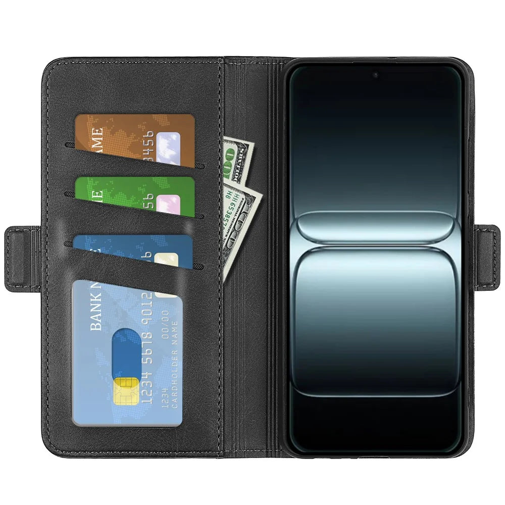 For OnePlus 13T 5G Case Calf Texture Leather Wallet Phone Cover - Black - 5
