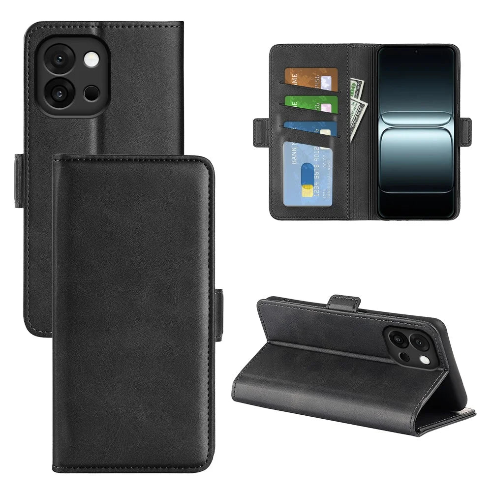 For OnePlus 13T 5G Case Calf Texture Leather Wallet Phone Cover - Black - 6