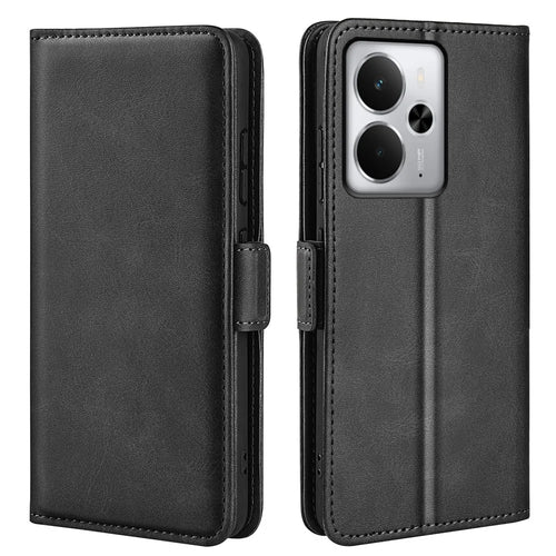 For Realme 14 5G Case Calf Texture Leather Wallet Phone Cover - Black - 1