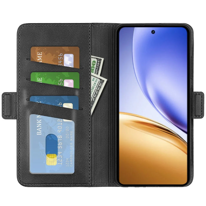 For Realme 14 5G Case Calf Texture Leather Wallet Phone Cover - Black - 5