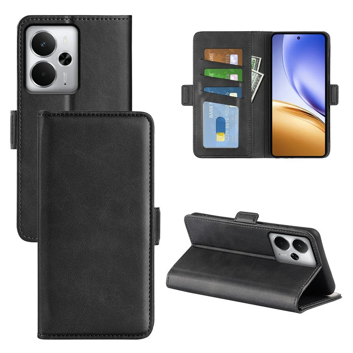 For Realme 14 5G Case Calf Texture Leather Wallet Phone Cover - Black - 6