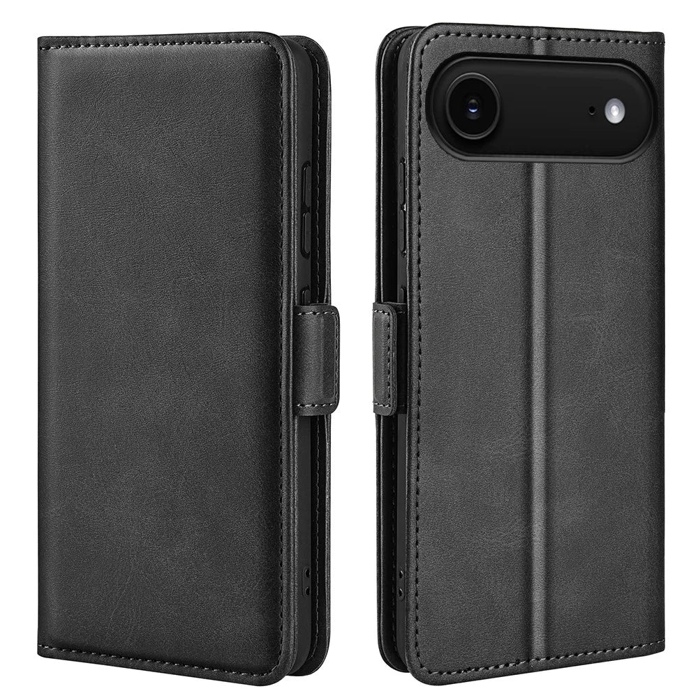 For iPhone Air Case Calf Texture Leather Wallet Phone Cover - Black - 1