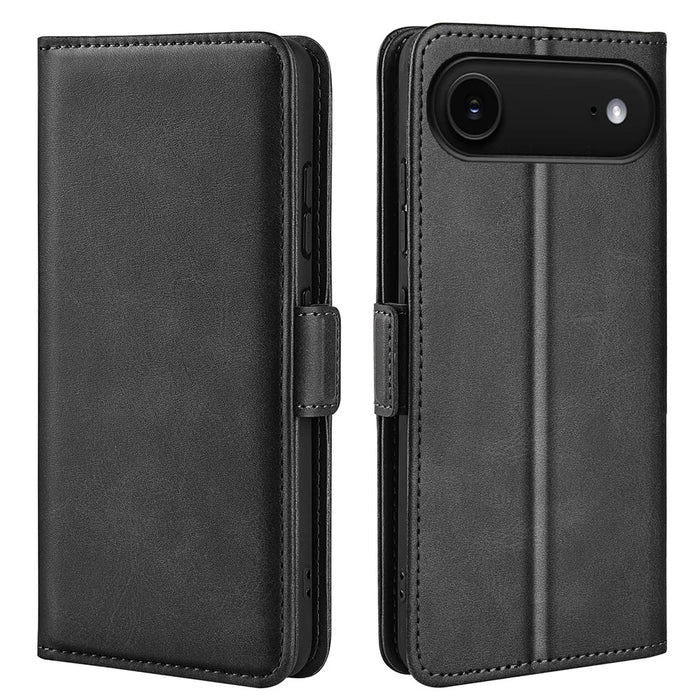 For iPhone Air Case Calf Texture Leather Wallet Phone Cover - Black - 1