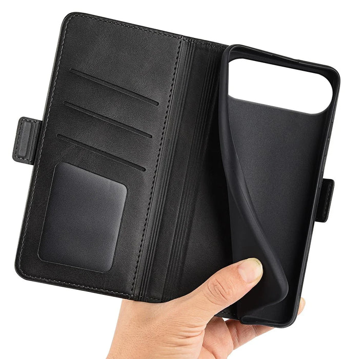 For iPhone Air Case Calf Texture Leather Wallet Phone Cover - Black - 4