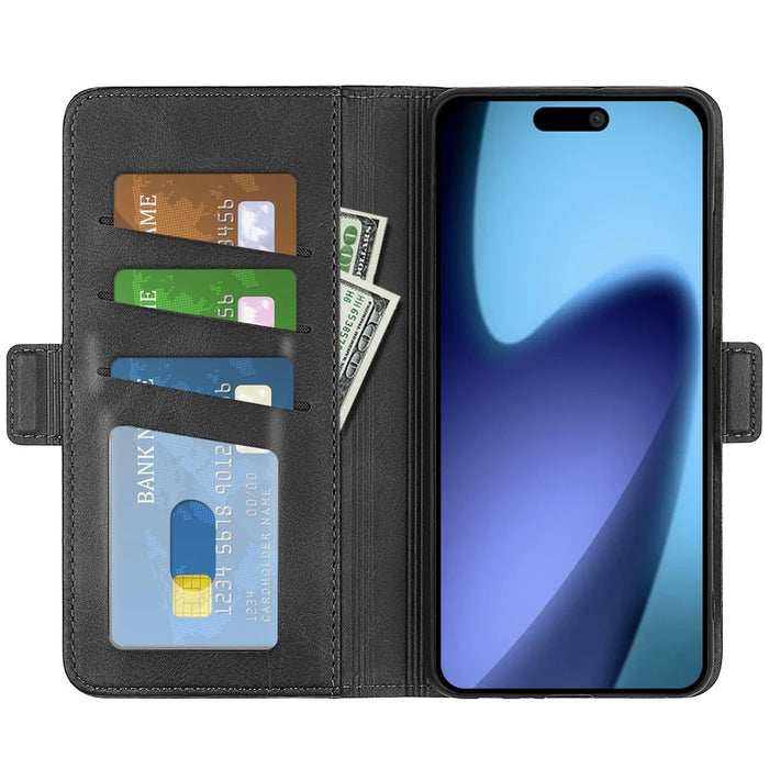 For iPhone Air Case Calf Texture Leather Wallet Phone Cover - Black - 5