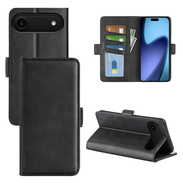 For iPhone Air Case Calf Texture Leather Wallet Phone Cover - Black - 6