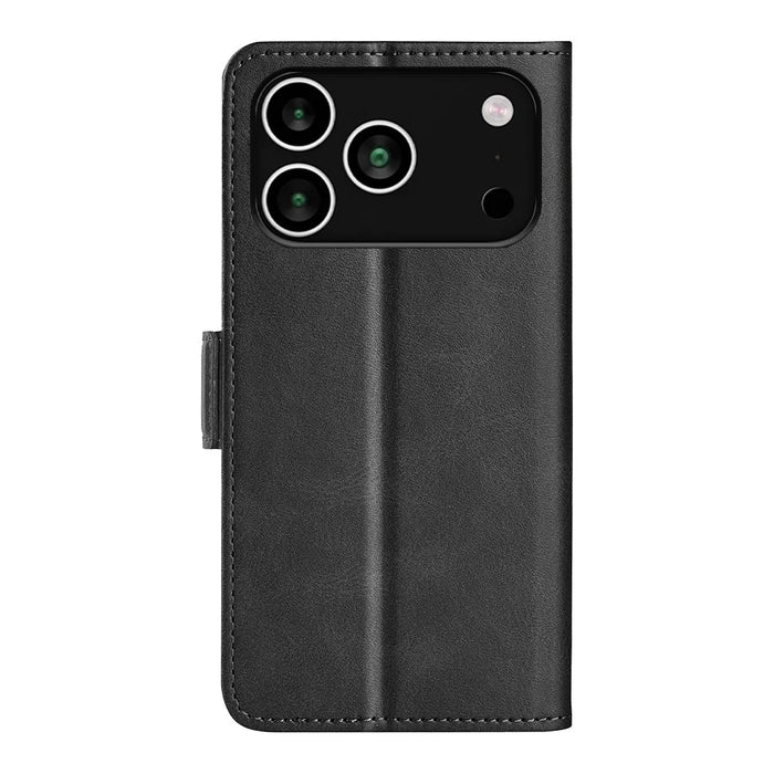 For iPhone 18 Pro / 17 Pro Case Calf Texture Leather Wallet Phone Cover - Black - 3