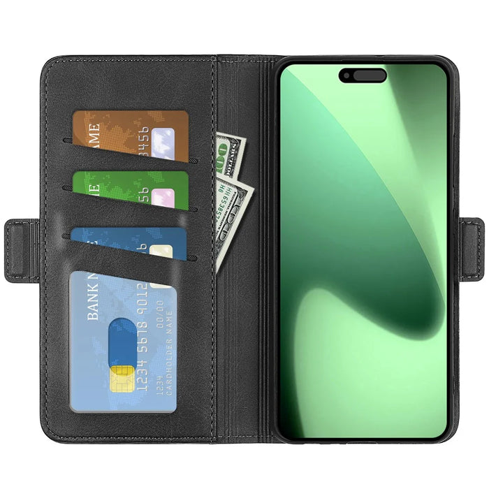 For iPhone 18 Pro / 17 Pro Case Calf Texture Leather Wallet Phone Cover - Black - 5