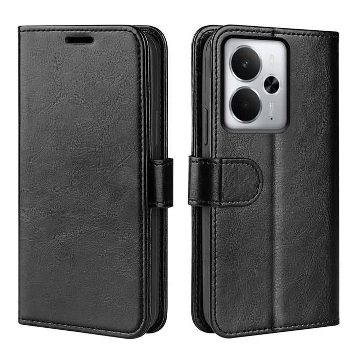 For Realme 14 5G Case Crazy Horse Texture Stand Leather Phone Cover - Black - 1